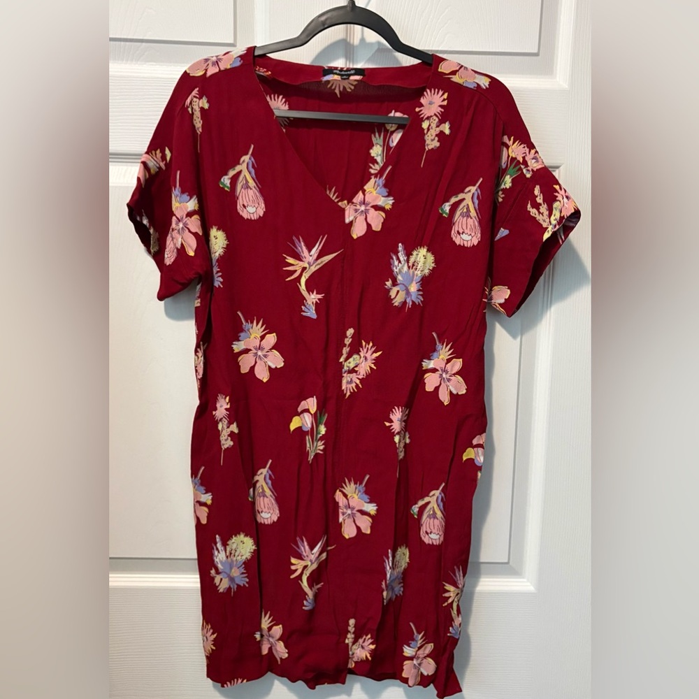 Madewell Red Floral Short Sleeve Dress